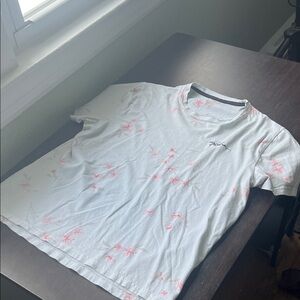 Hollister White T-Shirt with Pink Floral Design size Large